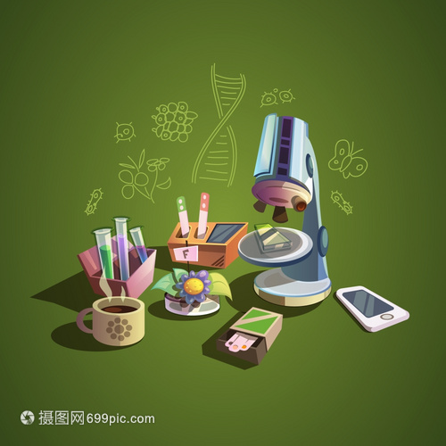 科学复古卡通套装生物学与复古科学卡通图标矢量插图